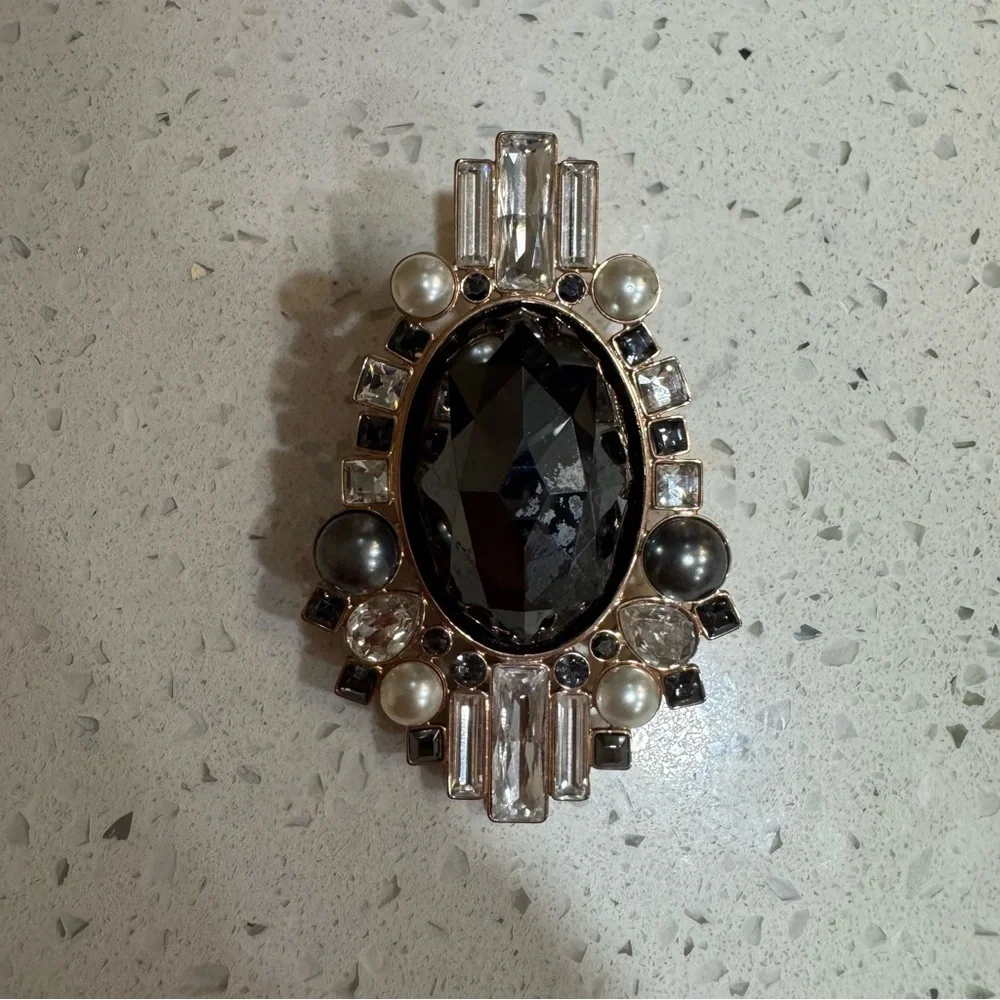 Swarovski Black Crystal Brooch & Pendant with Pearls